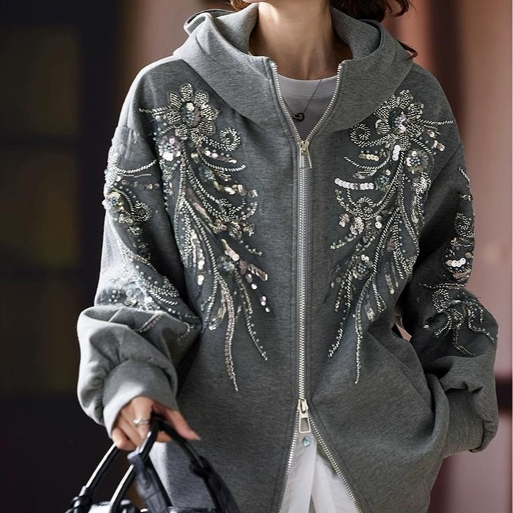 Street Fashion Zip Up Hoodie - SuperAen Fashion Embroidered Flares Hooded Jacket