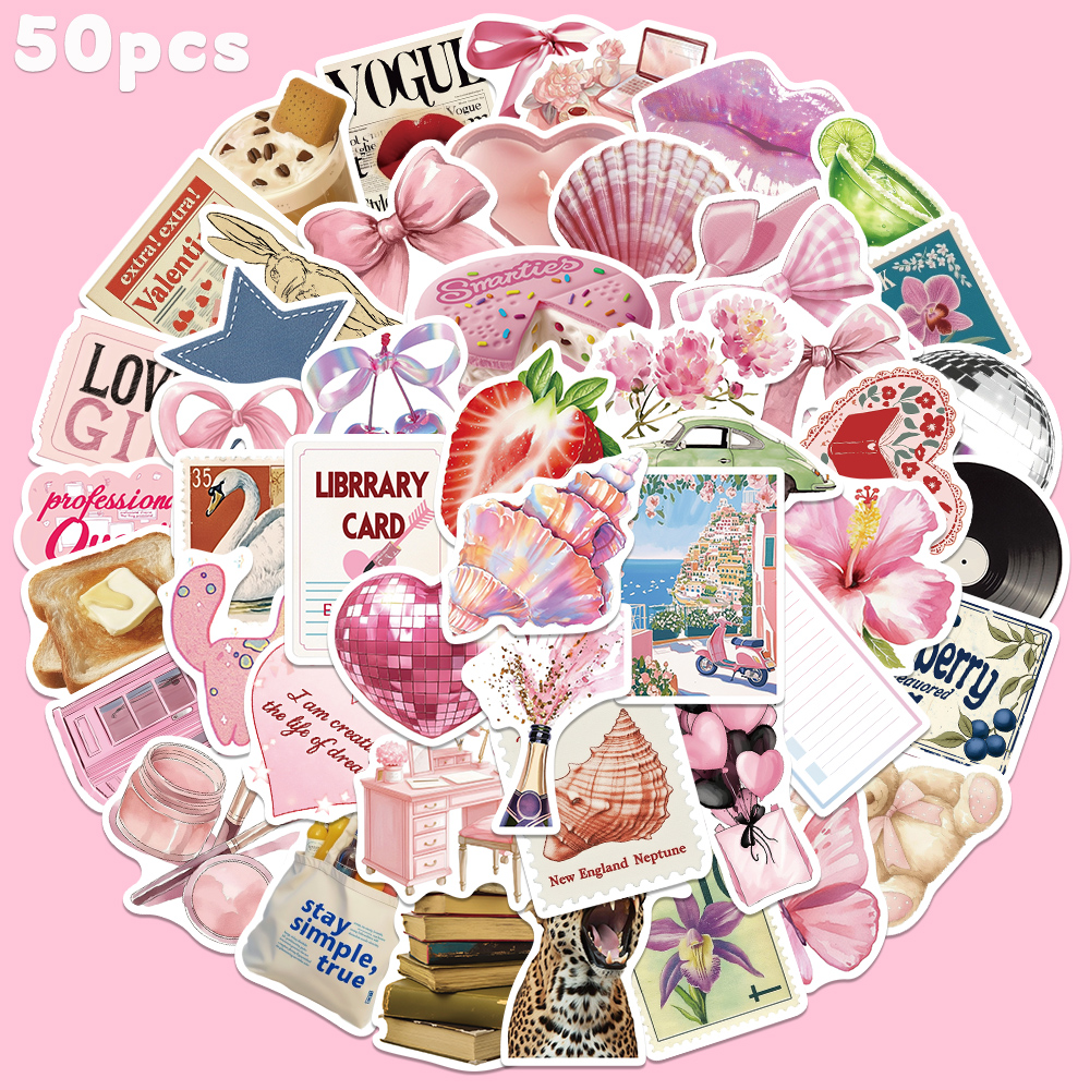 Street Fashion Magazine - 50pcs Pink Bow Sticker Fashion Cute