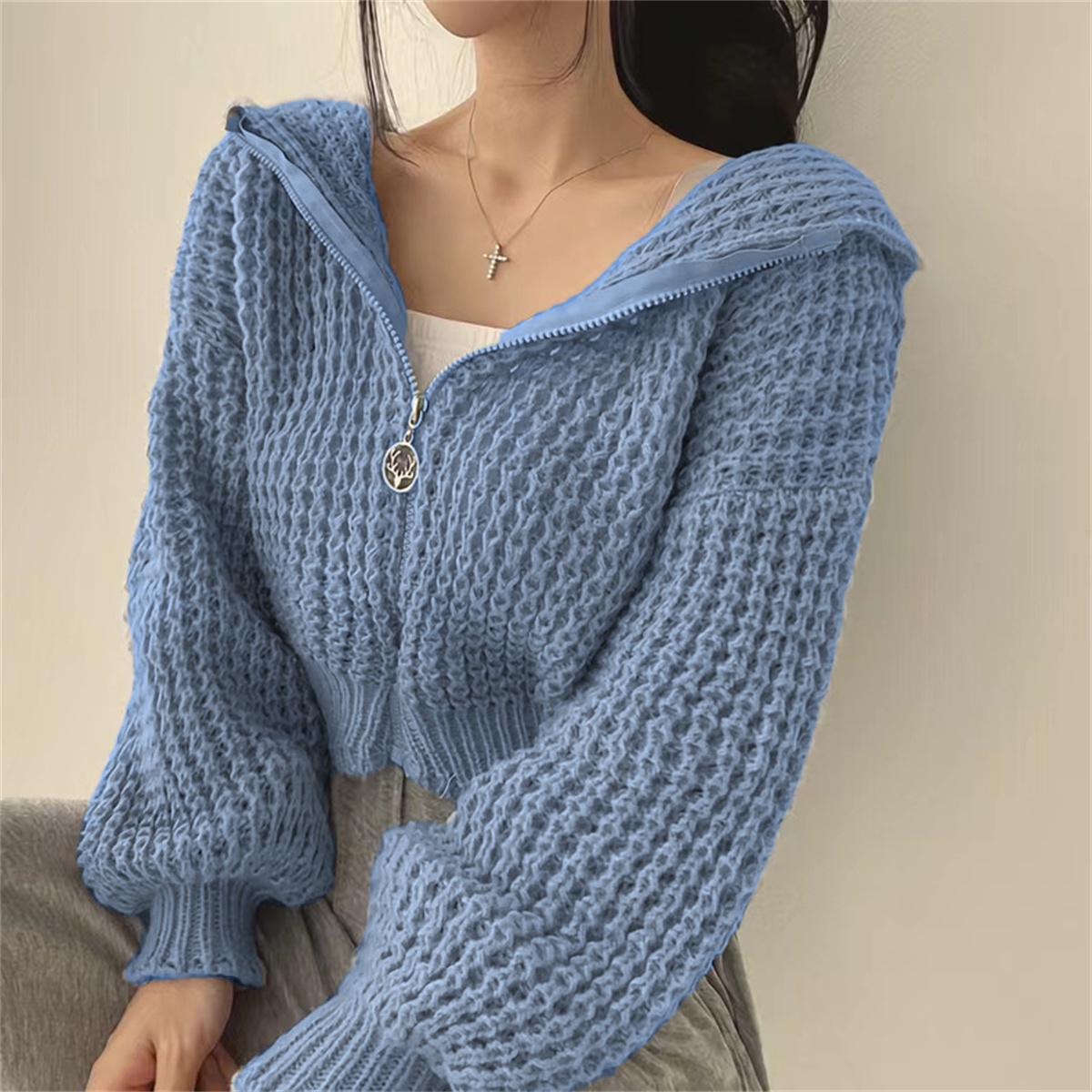 Street Fashion Zip Up Hoodie - Korean Chic Knitted Sweater Coat Women