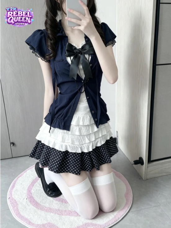 Street Fashion Japan - Japanese Sweet Vintage 2 Piece Set