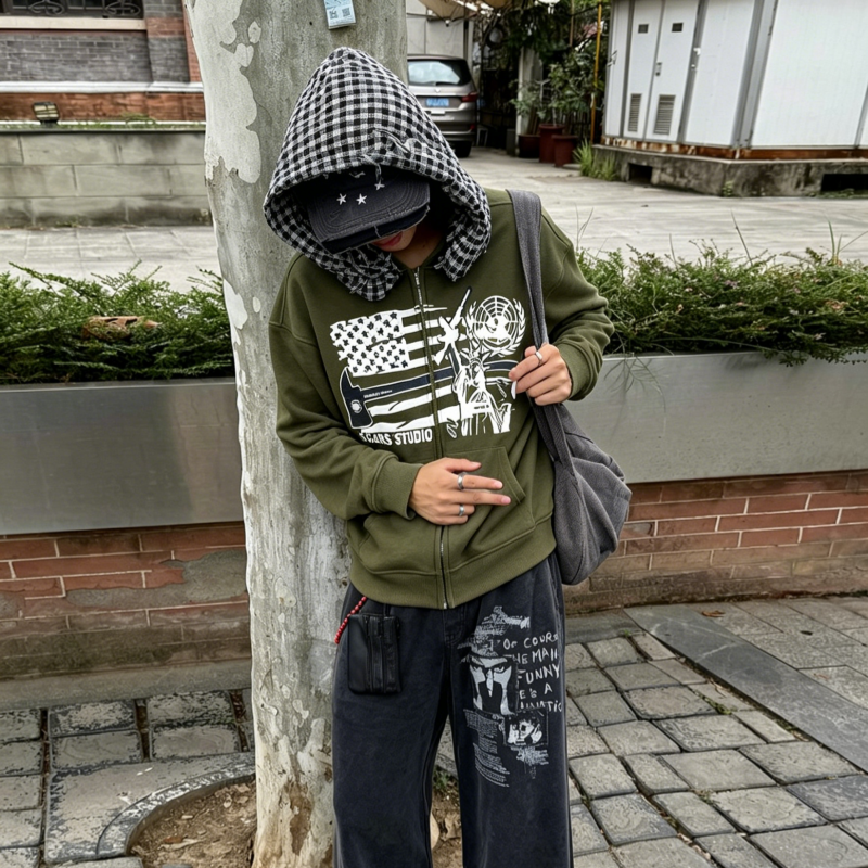 Cross border new zipper retro  - Street Fashion Zip Up Hoodie recensie en prijs