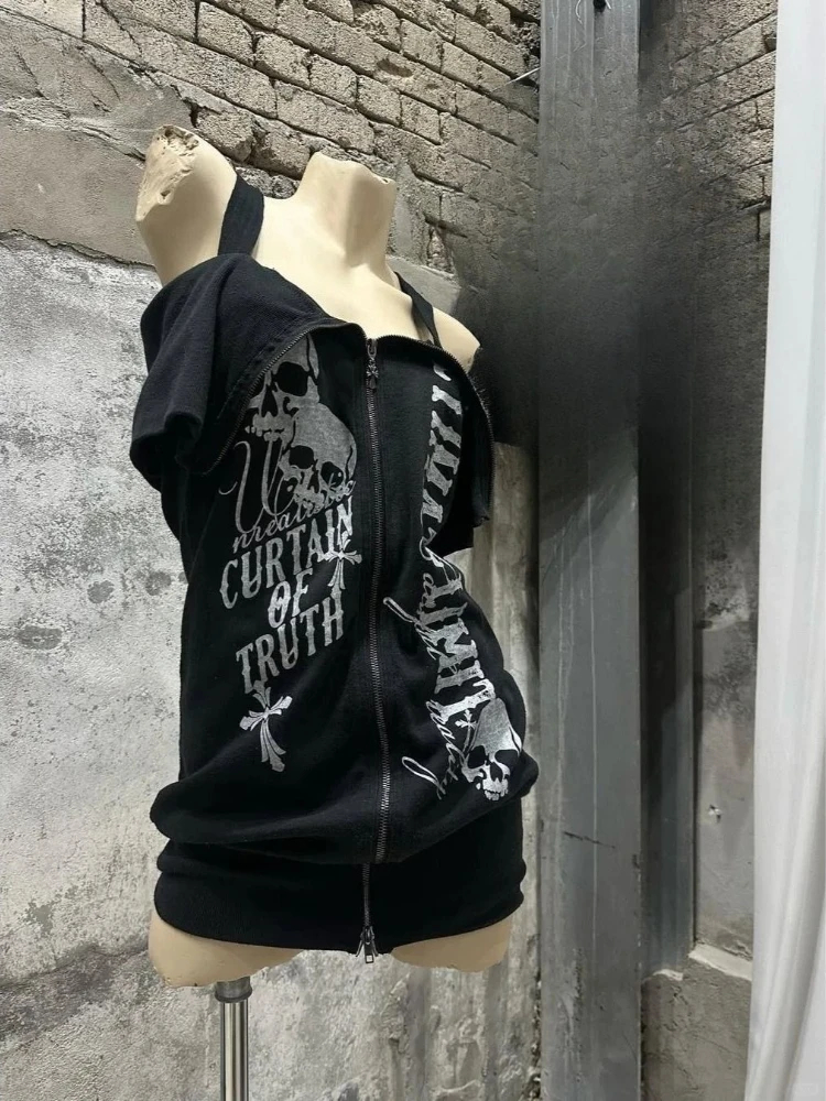 Gothic Black Y2K Subculture Sk - Street Fashion Zip Up Hoodie recensie en prijs