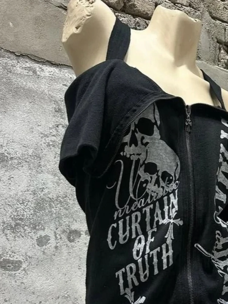 Gothic Black Y2K Subculture Sk - Street Fashion Zip Up Hoodie recensie en prijs