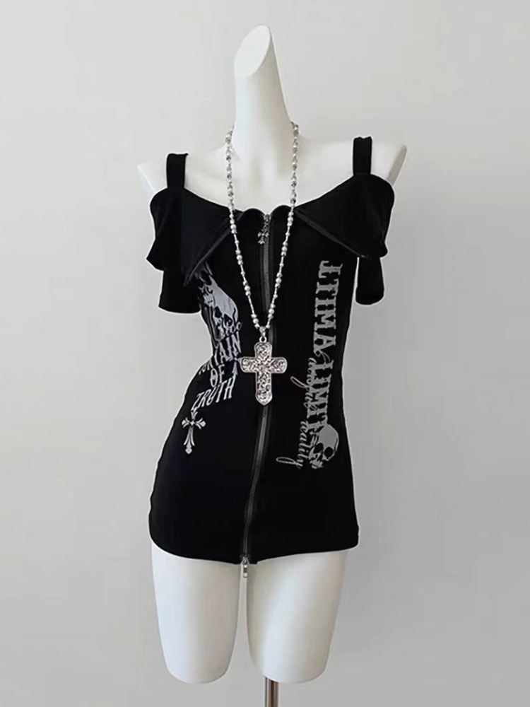 Gothic Black Y2K Subculture Sk - Street Fashion Zip Up Hoodie recensie en prijs