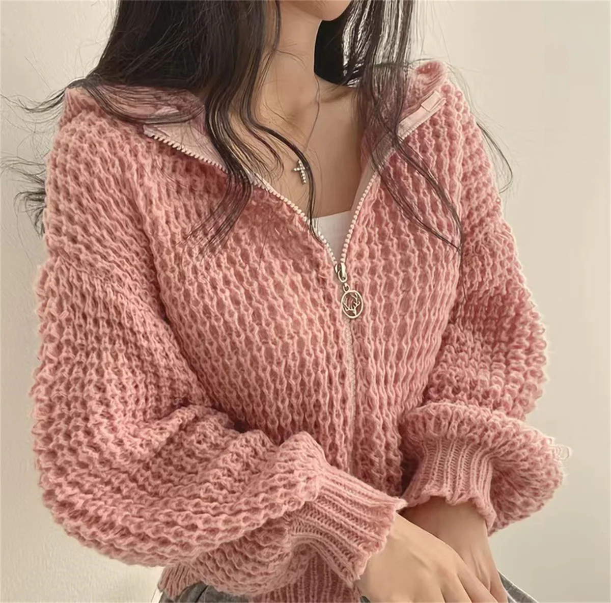Korean Chic Knitted Sweater Co - Street Fashion Zip Up Hoodie recensie en prijs