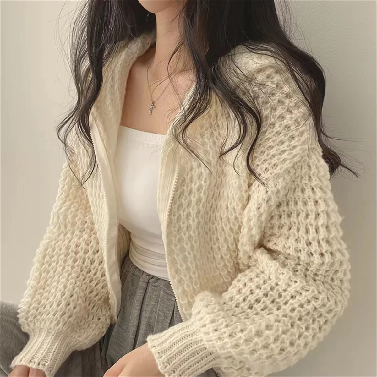 Korean Chic Knitted Sweater Co - Street Fashion Zip Up Hoodie recensie en prijs