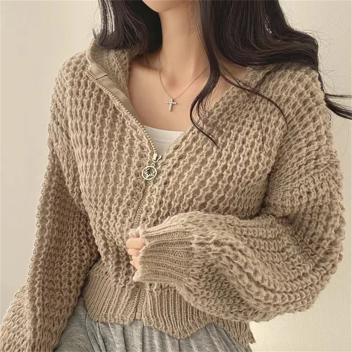 Korean Chic Knitted Sweater Co - Street Fashion Zip Up Hoodie recensie en prijs