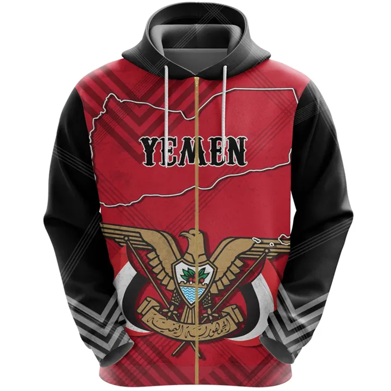 Vintage Men's Hoodie Yemen Fla - Street Fashion Zip Up Hoodie recensie en prijs