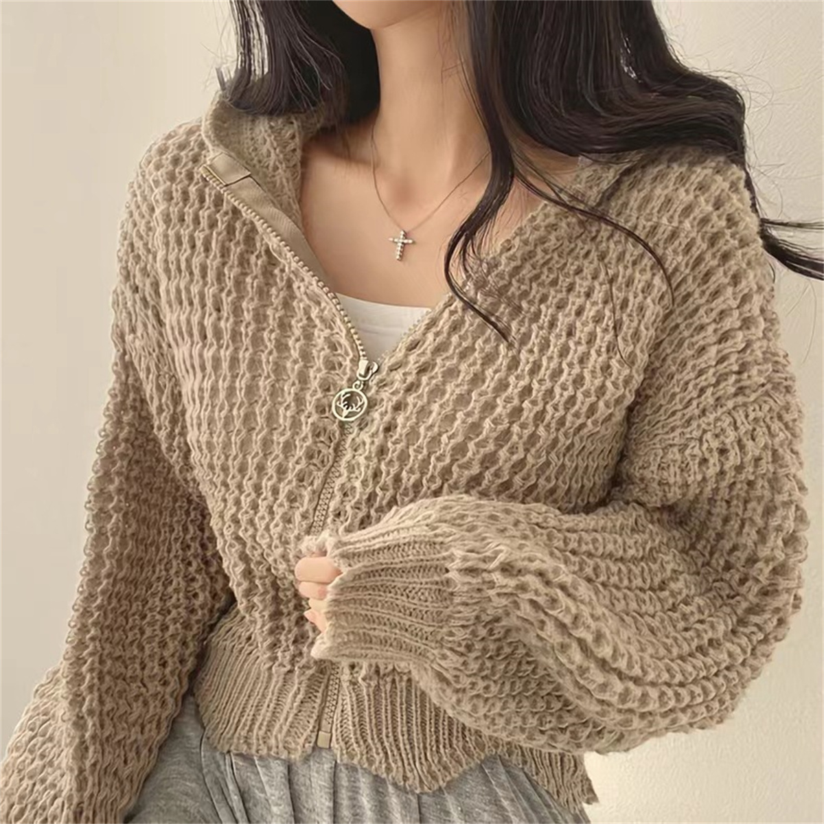Korean Chic Knitted Sweater Co - Street Fashion Zip Up Hoodie recensie en prijs
